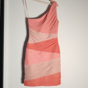 BCBGMaxAzria One-Shoulder Coral and Pink Dress